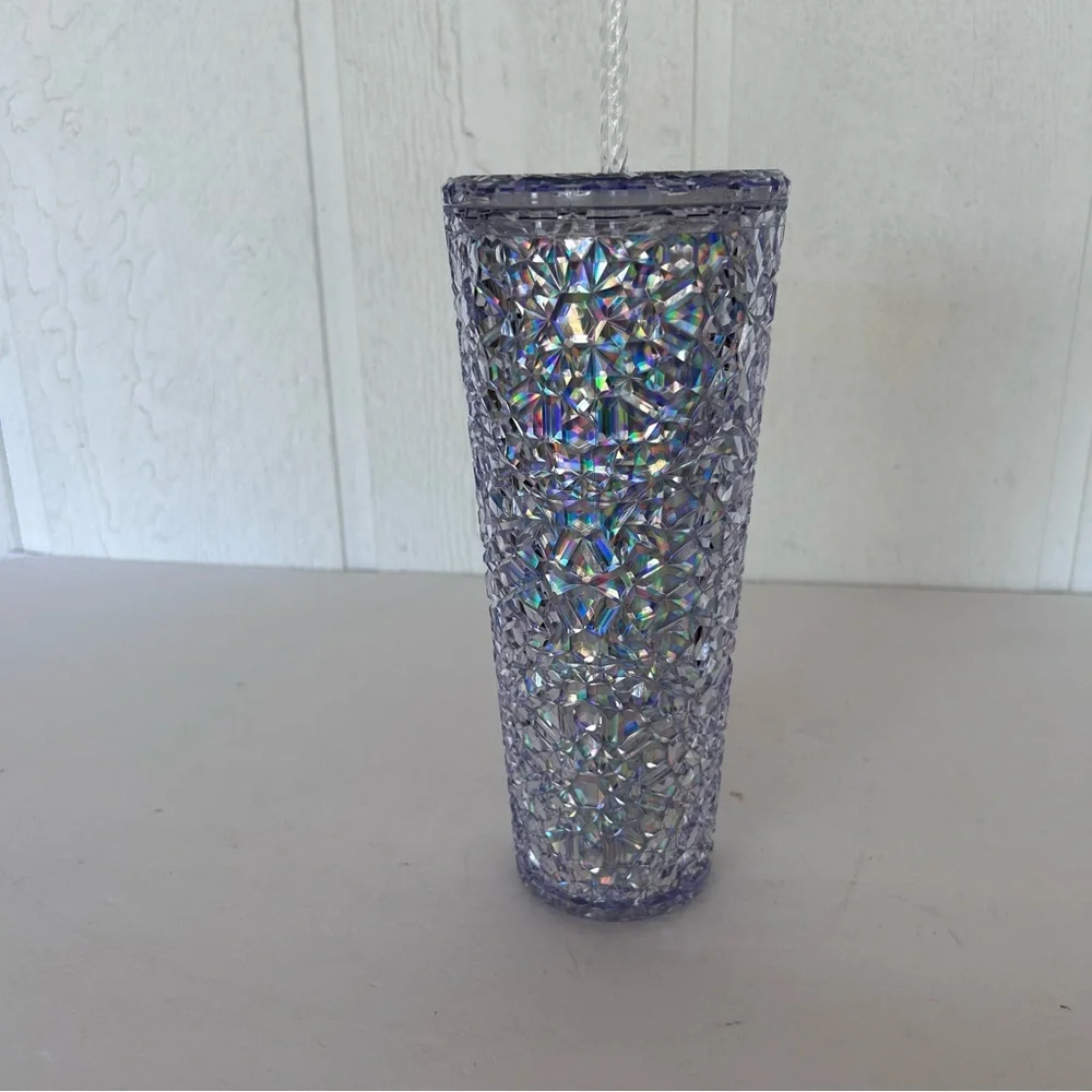 STARBUCKS HOLIDAY CLEAR GEM PLASTIC FOLD CUP 24 OZ NWT IRIDESCENT TUMBLER